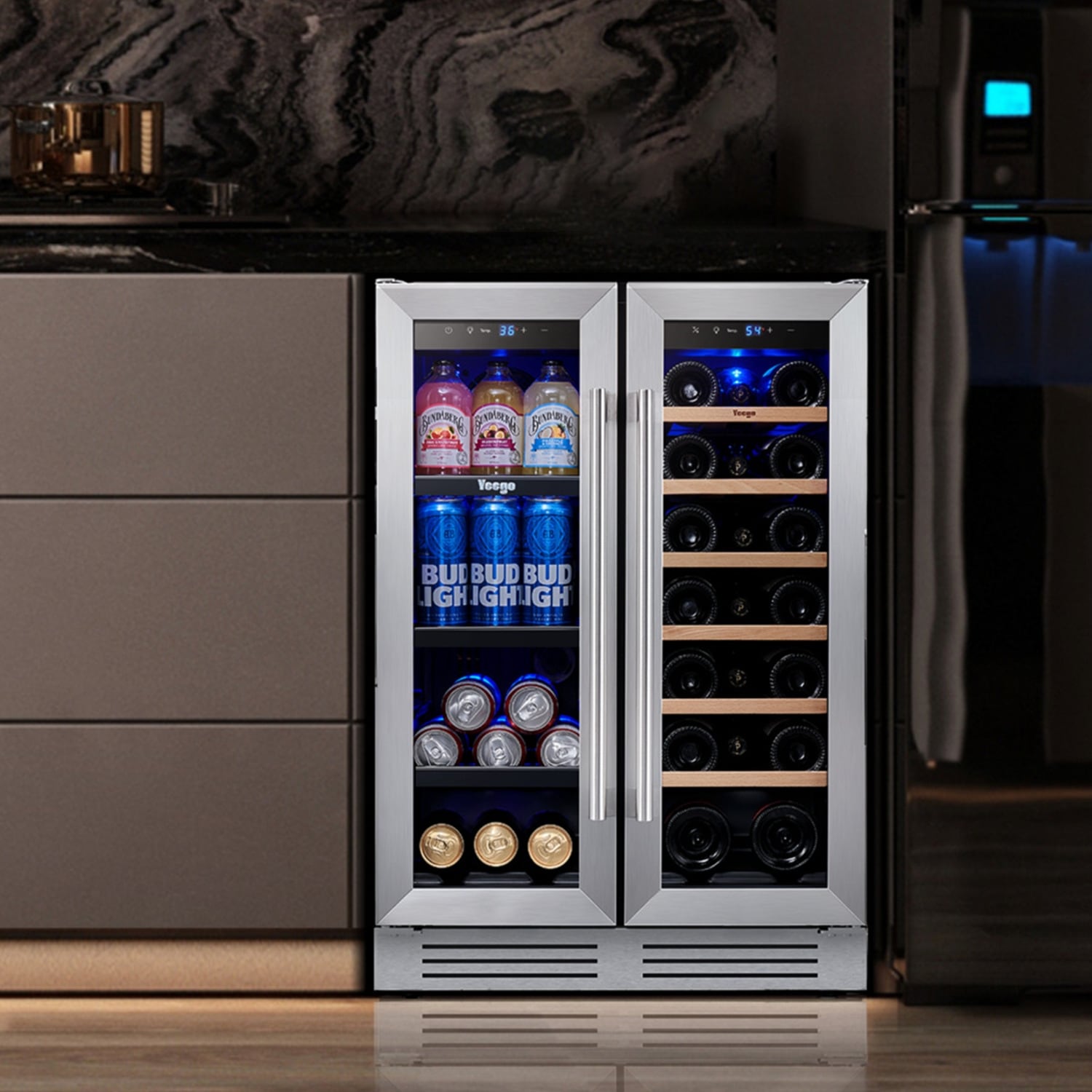 Réfrigérateur à vin/boissons 24 pouces, réfrigérateur double zone pour 20 bouteilles/60 canettes - 24 pouces