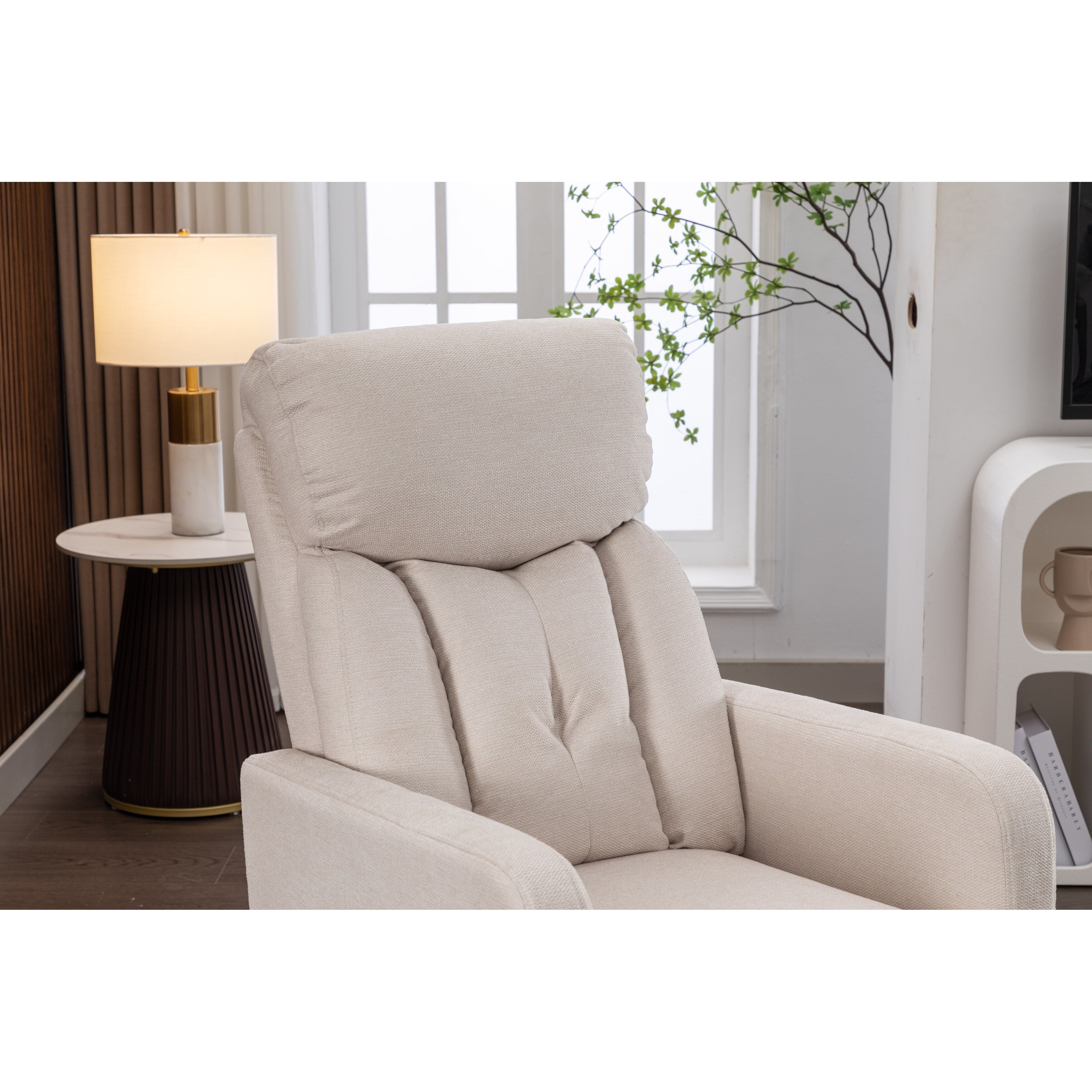 022-Fauteuil à bascule pivotant en lin avec poche