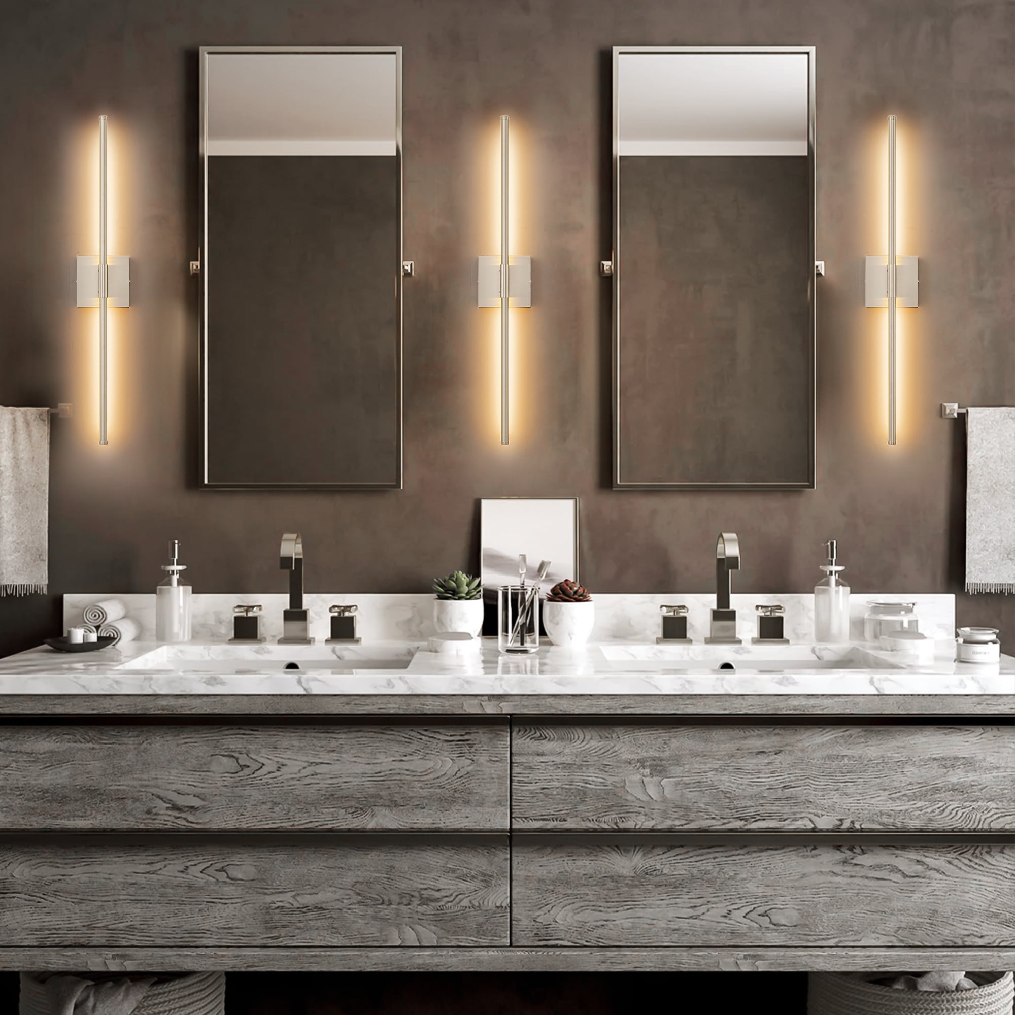 Applique murale linéaire moderne à 1 ampoule, noire, dorée et nickel, à LED, à intensité variable, pour salle de bain