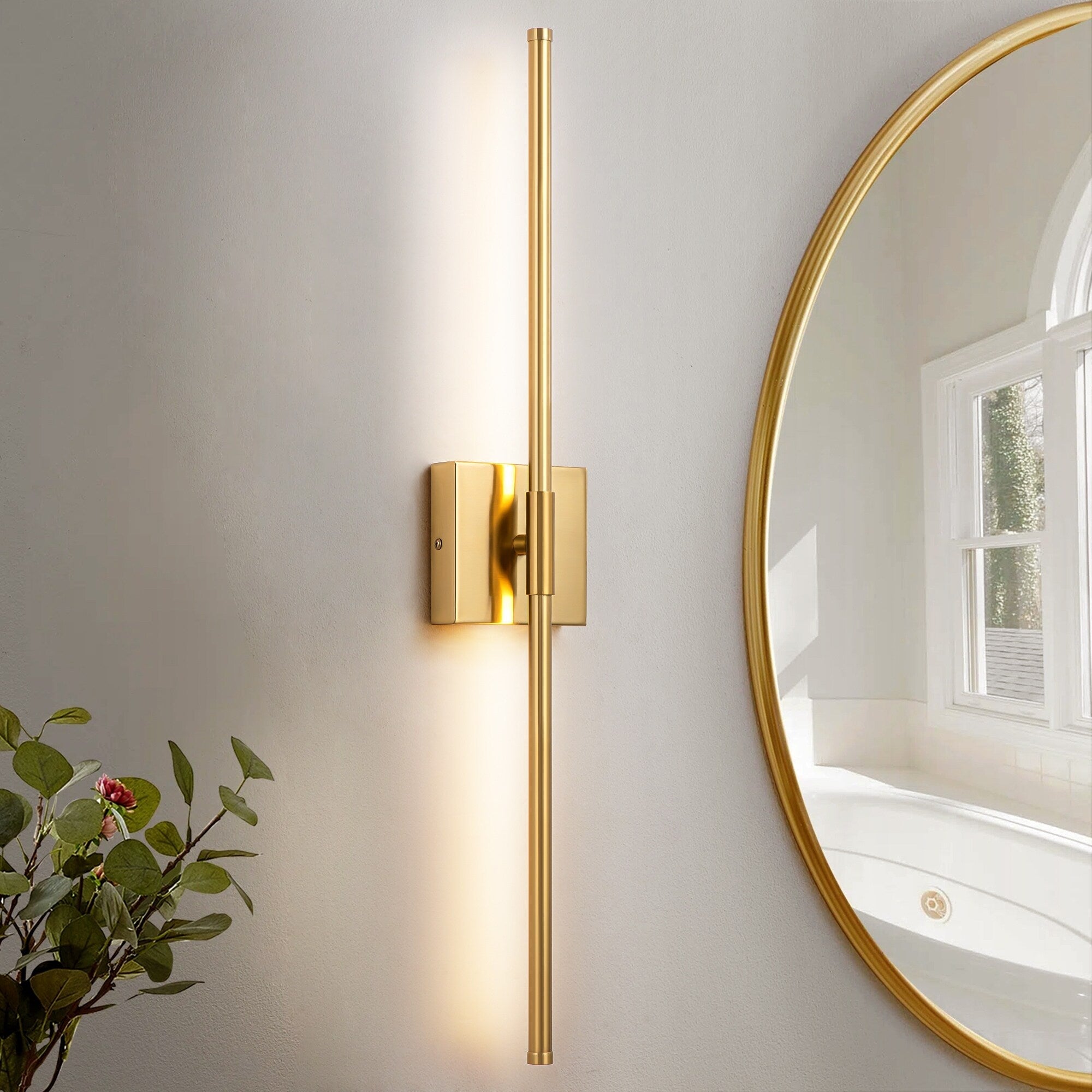 Applique murale linéaire moderne à 1 ampoule, noire, dorée et nickel, à LED, à intensité variable, pour salle de bain