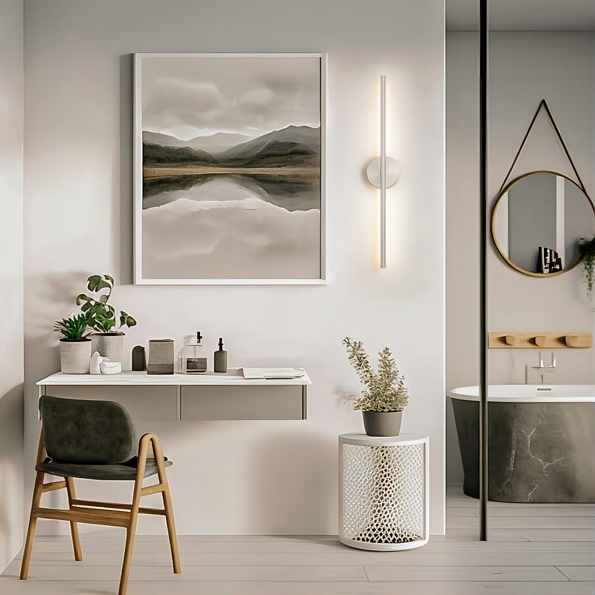 Applique murale linéaire moderne à 1 ampoule, noire, dorée et nickel, à LED, à intensité variable, pour salle de bain