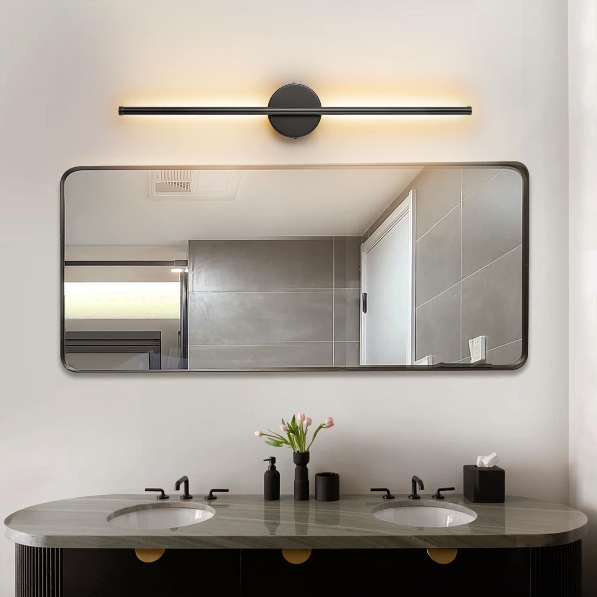 Applique murale linéaire moderne à 1 ampoule, noire, dorée et nickel, à LED, à intensité variable, pour salle de bain