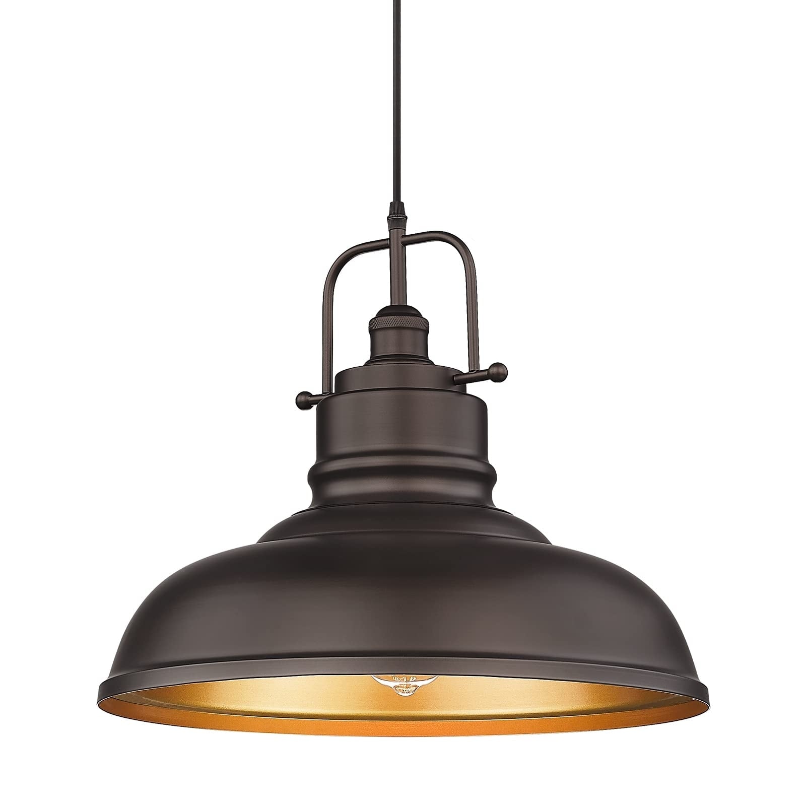 Suspension industrielle à 1 lumière, style dôme en métal, finition bronze huilé