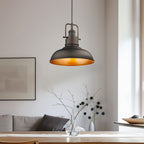 Suspension industrielle à 1 lumière, style dôme en métal, finition bronze huilé