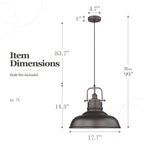 Suspension industrielle à 1 lumière, style dôme en métal, finition bronze huilé