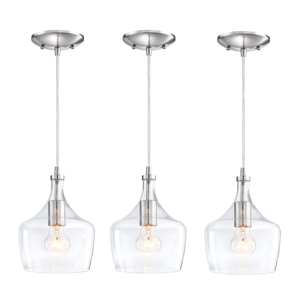 Suspension en verre transparent en forme de larme pour îlot de cuisine à 1 lumière (1 ou 3 packs au choix)