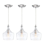 Suspension en verre transparent en forme de larme pour îlot de cuisine à 1 lumière (1 ou 3 packs au choix)