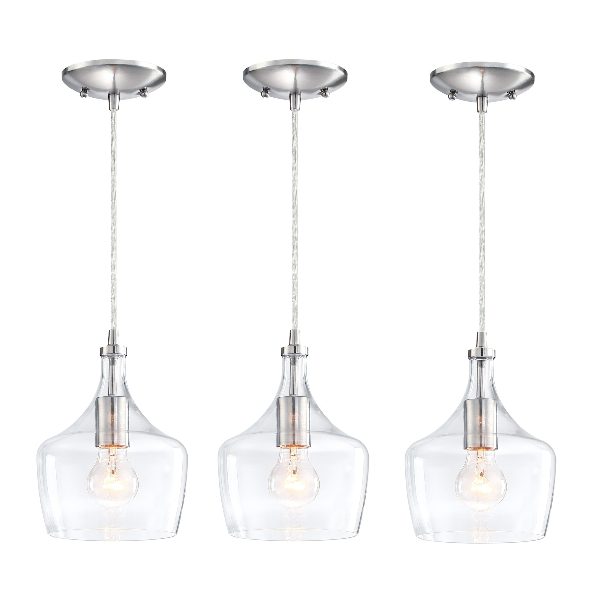 Suspension en verre transparent en forme de larme pour îlot de cuisine à 1 lumière (1 ou 3 packs au choix)
