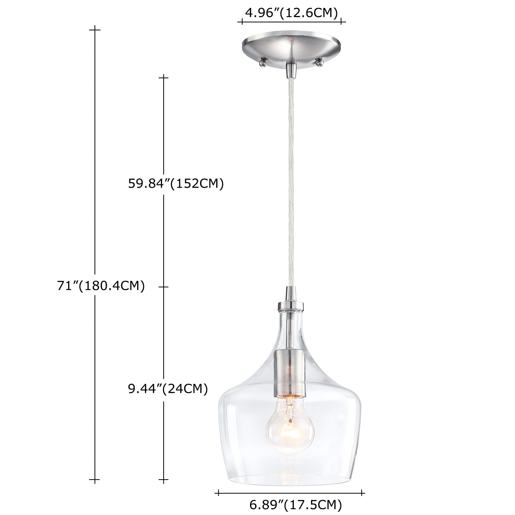 Suspension en verre transparent en forme de larme pour îlot de cuisine à 1 lumière (1 ou 3 packs au choix)