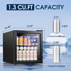 Réfrigérateur à boissons de 1,3 pi³ - Mini-réfrigérateur pour 48 canettes et 12 bouteilles, porte vitrée, commande tactile électronique