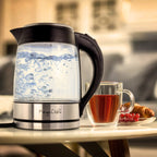 Bouilloire électrique sans fil à ébullition rapide de 1,8 L en verre argenté