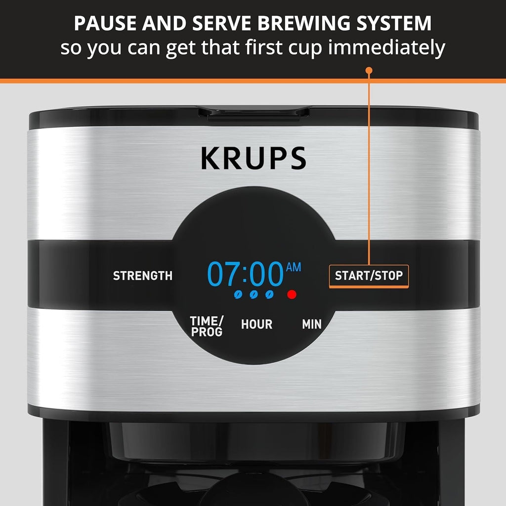 Cafetière numérique 10 tasses, acier inoxydable noir, infusion programmable, pause et service automatiques