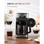 Cafetière programmable 10 tasses 2.0, cafetière filtre avec écran tactile, carafe en verre, plaque chauffante, infusion normale et forte