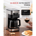 Cafetière programmable 10 tasses 2.0, cafetière filtre avec écran tactile, carafe en verre, plaque chauffante, infusion normale et forte