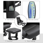 Fauteuil de massage à vibrations 10 points, pivotant et inclinable, en cuir PU, avec dossier réglable, repose-pieds et télécommande