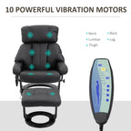 Fauteuil de massage à vibrations 10 points, pivotant et inclinable, en cuir PU, avec dossier réglable, repose-pieds et télécommande