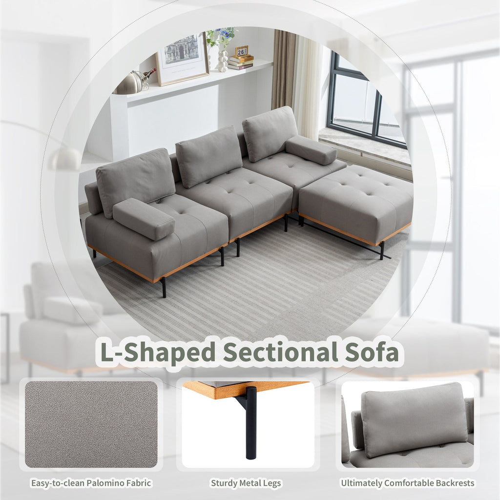 Canapé en L en tissu de 100,7 po avec pouf amovible et pieds en métal