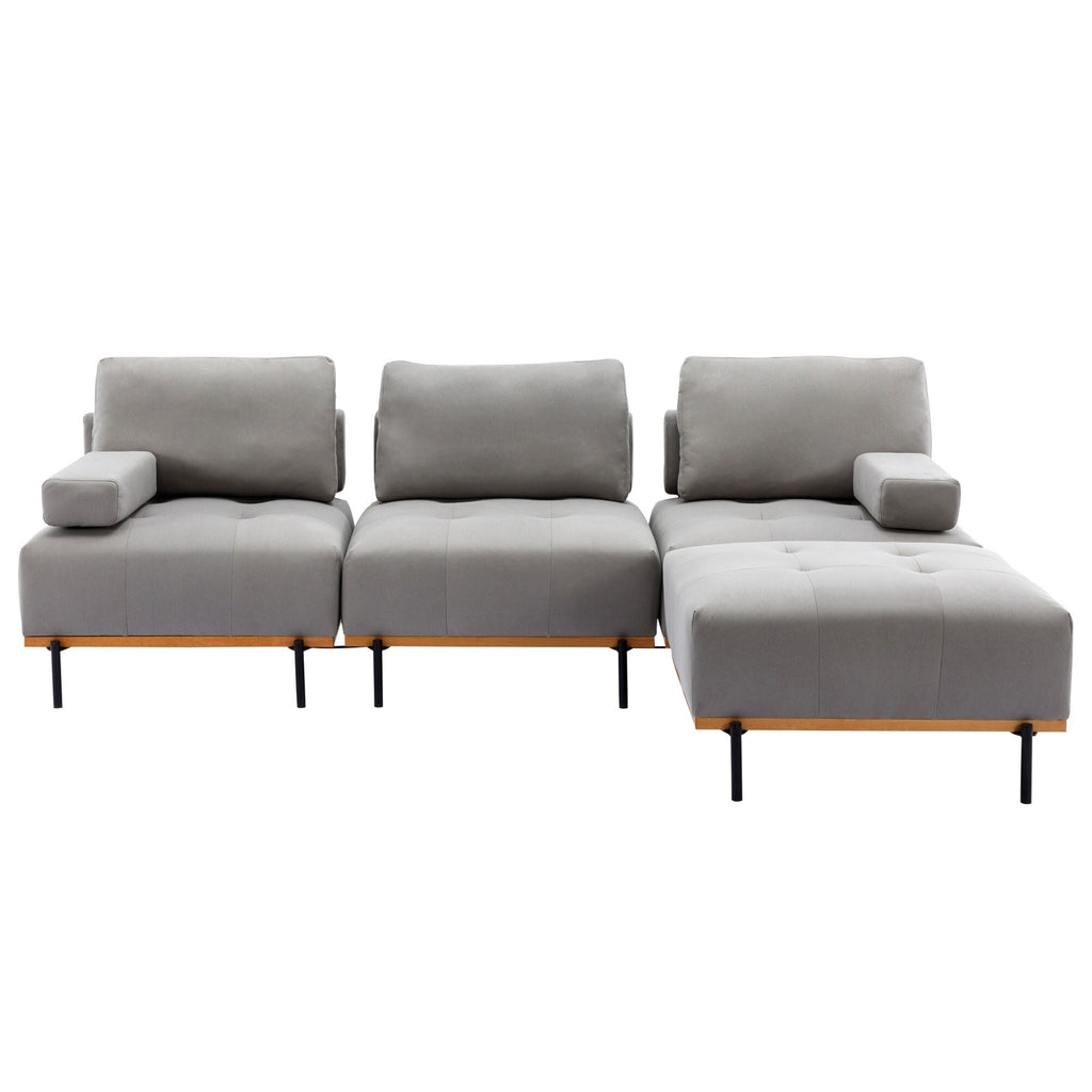 Canapé en L en tissu de 100,7 po avec pouf amovible et pieds en métal