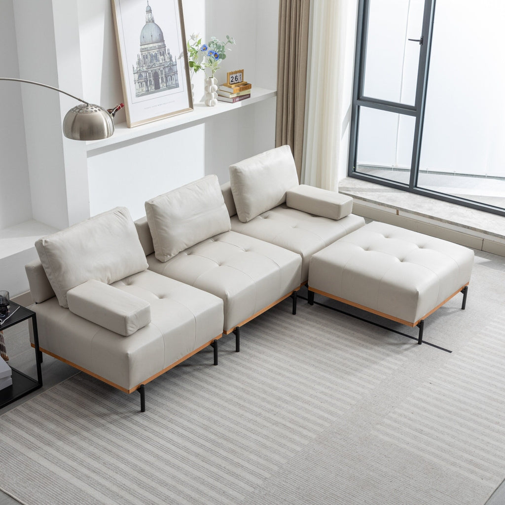 Canapé en L en tissu de 100,7 po avec pouf amovible et pieds en métal
