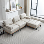 Canapé en L en tissu de 100,7 po avec pouf amovible et pieds en métal