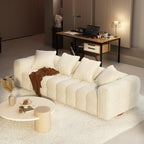 Canapé Teddy en velours blanc avec cadre en bois de 100,8 W pour 4 personnes