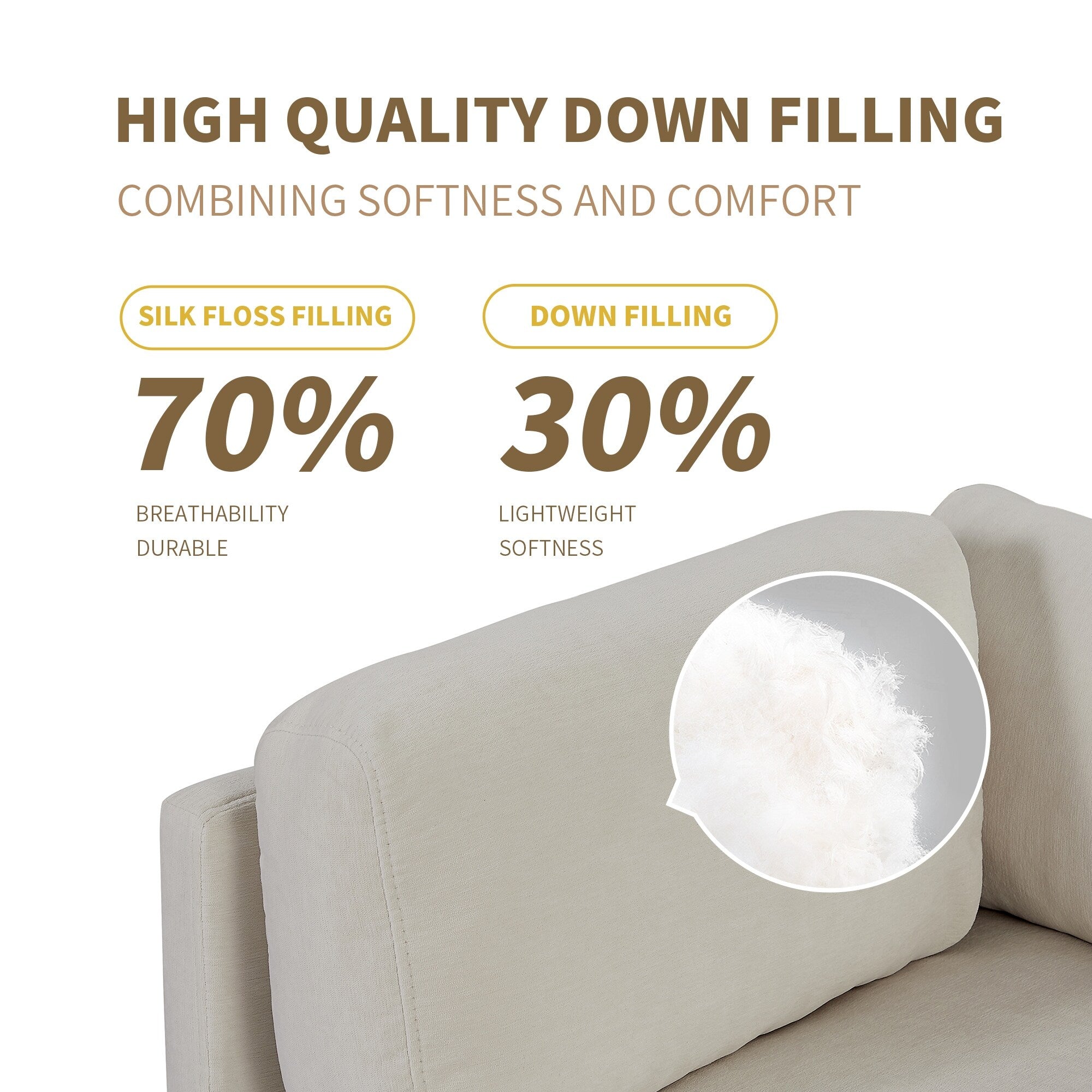Canapé sectionnel en polyester 102,4 en forme de L avec repose-pieds réversible, coussins épais et pieds en plastique