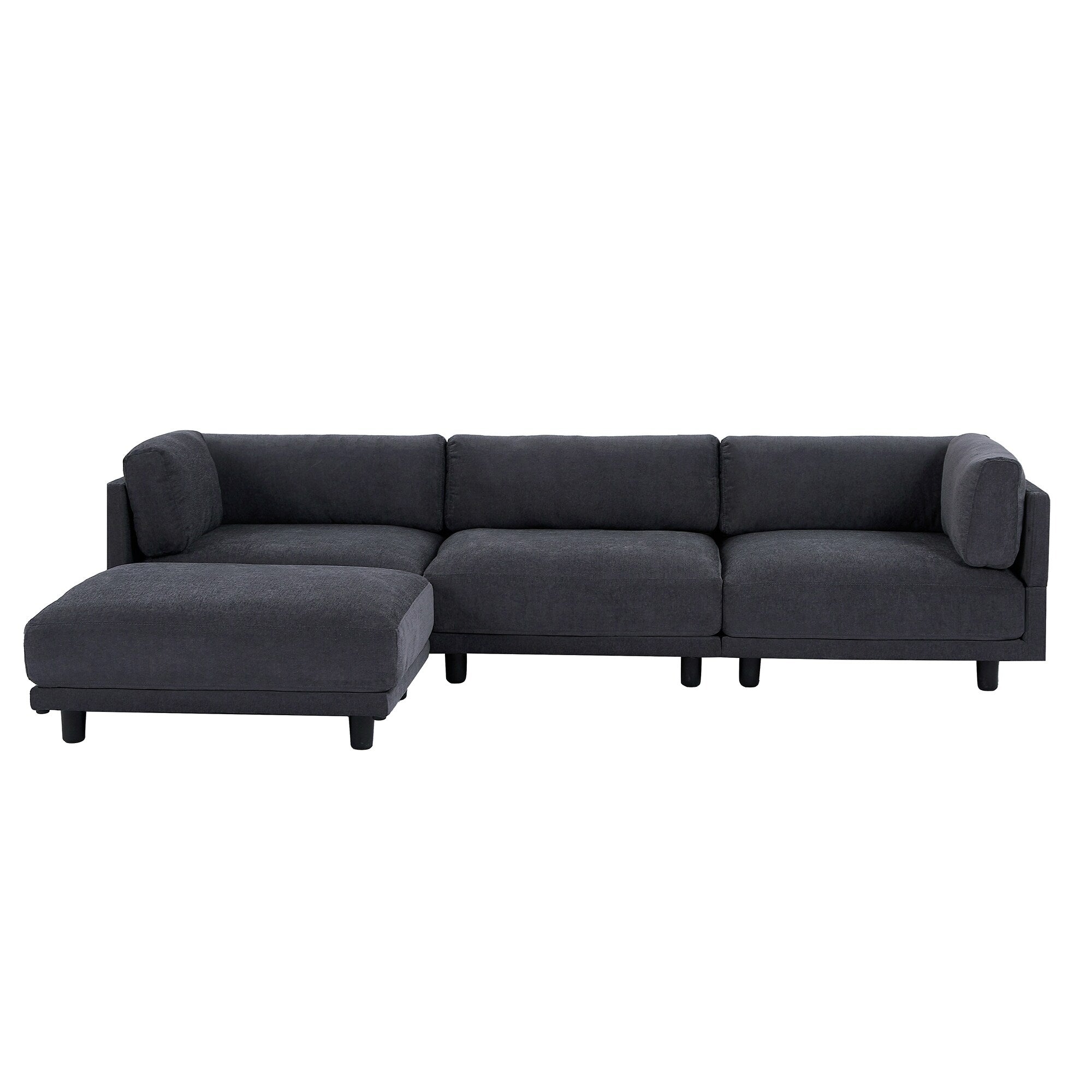 Canapé sectionnel en polyester en forme de L de 102,4 po avec repose-pieds réversible, coussins épais et pieds en plastique durable
