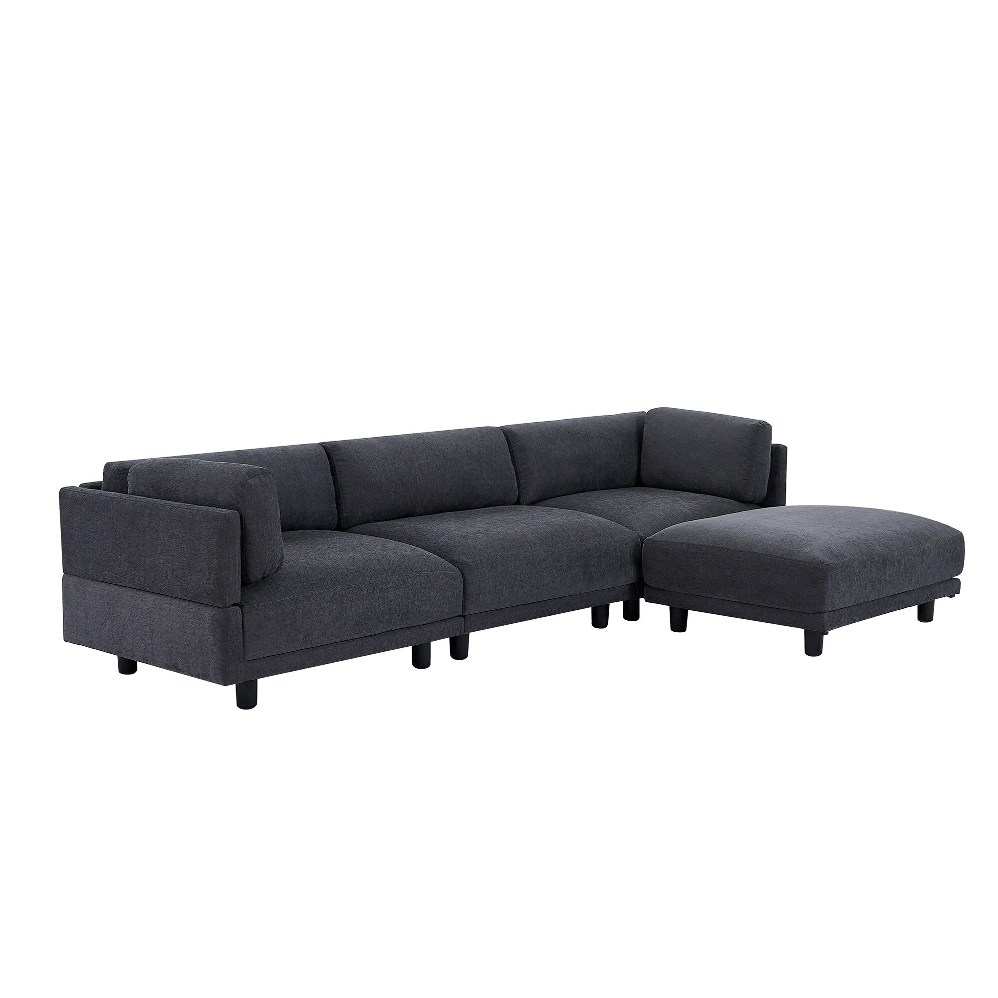 Canapé sectionnel en polyester en forme de L de 102,4 po avec pouf réversible, coussins moelleux et base en plastique robuste