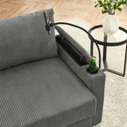 Canapé 3 places moderne en velours côtelé, assise profonde, avec porte-gobelets et support pour téléphone