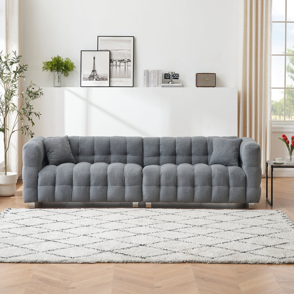 Canapé 4 places en velours Teddy de 102 pouces avec pieds en métal et coussins décoratifs, design multidirectionnel moderne pour le salon