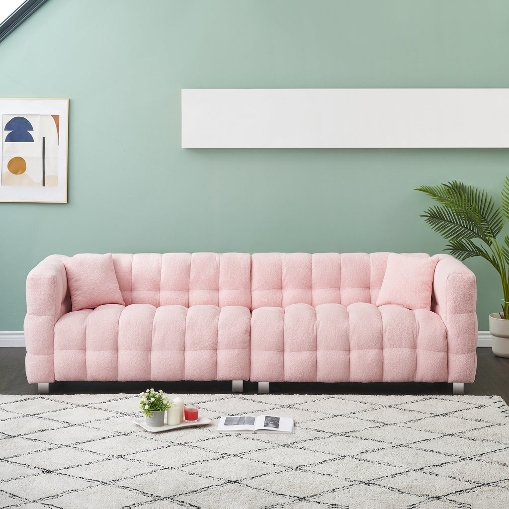 Canapé 4 places en velours Teddy de 102 pouces avec pieds en métal et coussins décoratifs, design multidirectionnel moderne pour le salon
