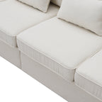 Canapé 4 places moderne en lin avec poches pour accoudoirs et 4 coussins