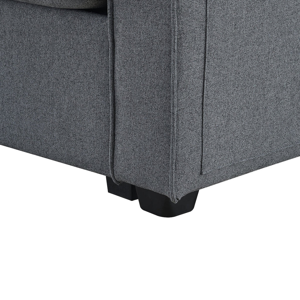 Canapé 4 places moderne en lin avec poches pour accoudoirs et 4 coussins