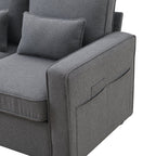 Canapé 4 places moderne en lin avec poches pour accoudoirs et 4 coussins