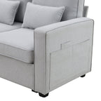 Canapé 4 places moderne en lin avec poches pour accoudoirs et 4 coussins