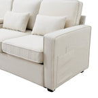 Canapé 4 places moderne en lin avec poches pour accoudoirs et 4 coussins