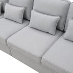Canapé 4 places moderne en lin avec poches pour accoudoirs et 4 coussins