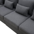 Canapé 4 places moderne en lin avec poches pour accoudoirs et 4 coussins