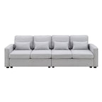 Canapé rembourré 4 places avec poches pour accoudoirs et 4 coussins, canapé moderne en lin de style minimaliste