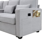 Canapé rembourré 4 places avec poches pour accoudoirs et 4 coussins, canapé moderne en lin de style minimaliste