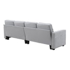 Canapé rembourré 4 places avec poches pour accoudoirs et 4 coussins, canapé moderne en lin de style minimaliste