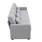 Canapé rembourré 4 places avec poches pour accoudoirs et 4 coussins, canapé moderne en lin de style minimaliste