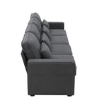 Canapé rembourré 4 places avec poches pour accoudoirs et 4 coussins, canapé moderne en lin de style minimaliste