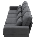 Canapé rembourré 4 places avec poches pour accoudoirs et 4 coussins, canapé moderne en lin de style minimaliste