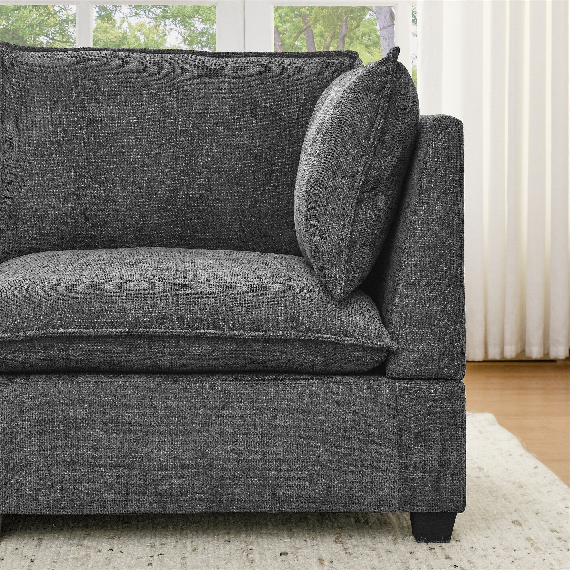 Canapé 3 places en chenille 105 avec coussins à 2 couches et mousse haute résilience