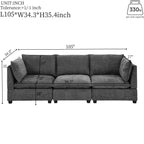 Canapé 3 places en chenille 105 avec coussins à 2 couches et mousse haute résilience