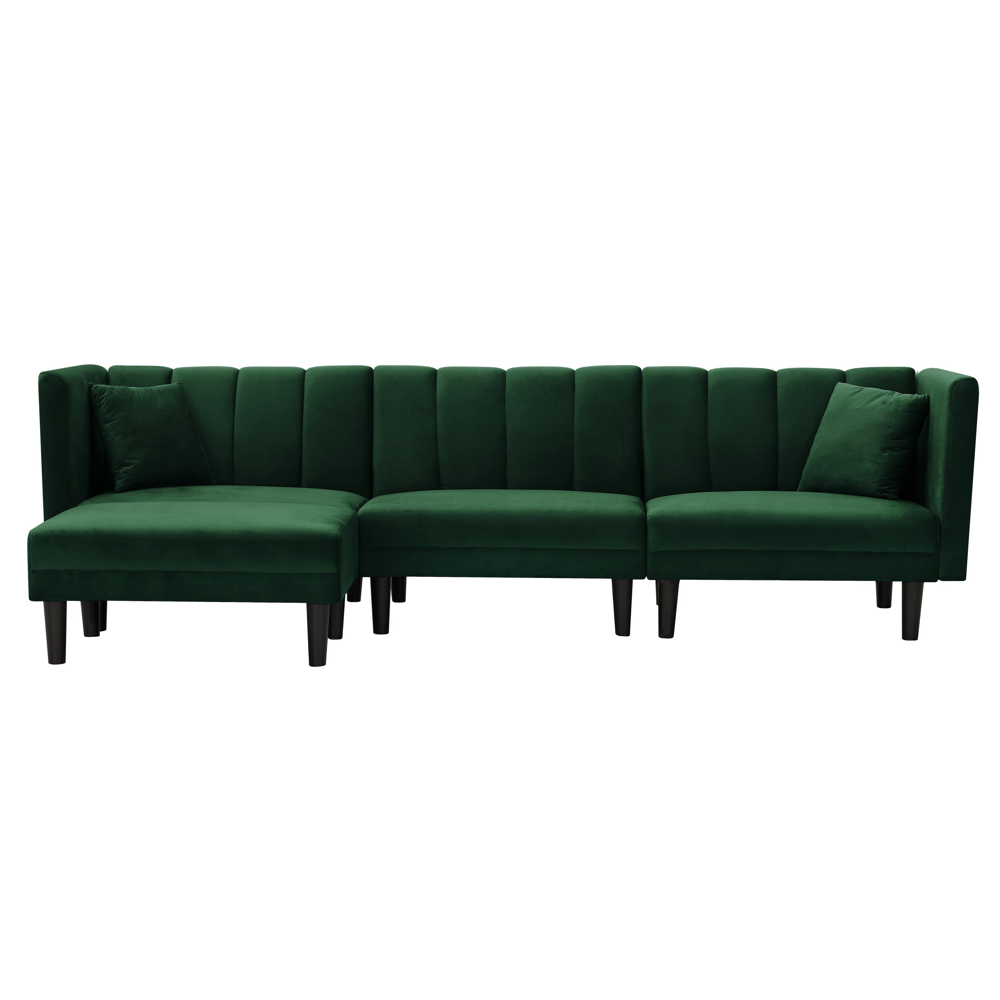 Canapé sectionnel réversible 3 places en velours 106,7 avec fonction couchage, dossier réglable, méridienne et 2 oreillers