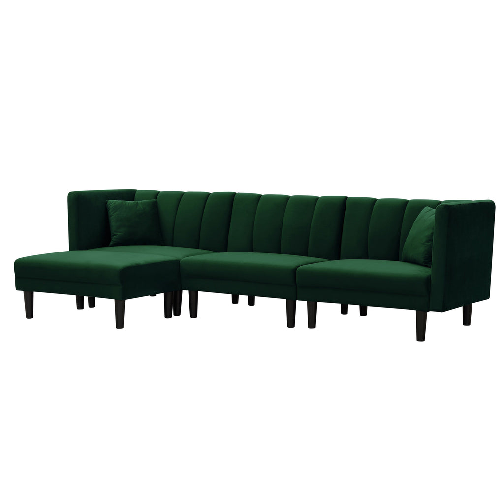 Canapé sectionnel réversible 3 places en velours 106,7 avec fonction couchage, dossier réglable, méridienne et 2 oreillers
