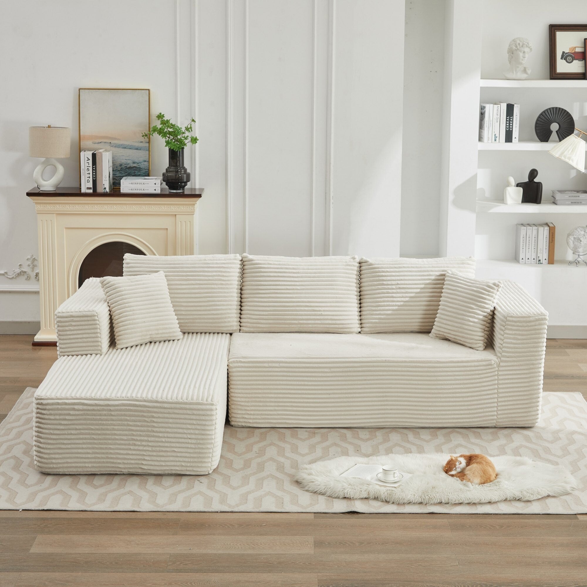 Canapé sectionnel Cloud 106 en forme de L avec méridienne orientée vers la gauche, canapé modulaire moderne à assise profonde pour salon, aucun assemblage requis
