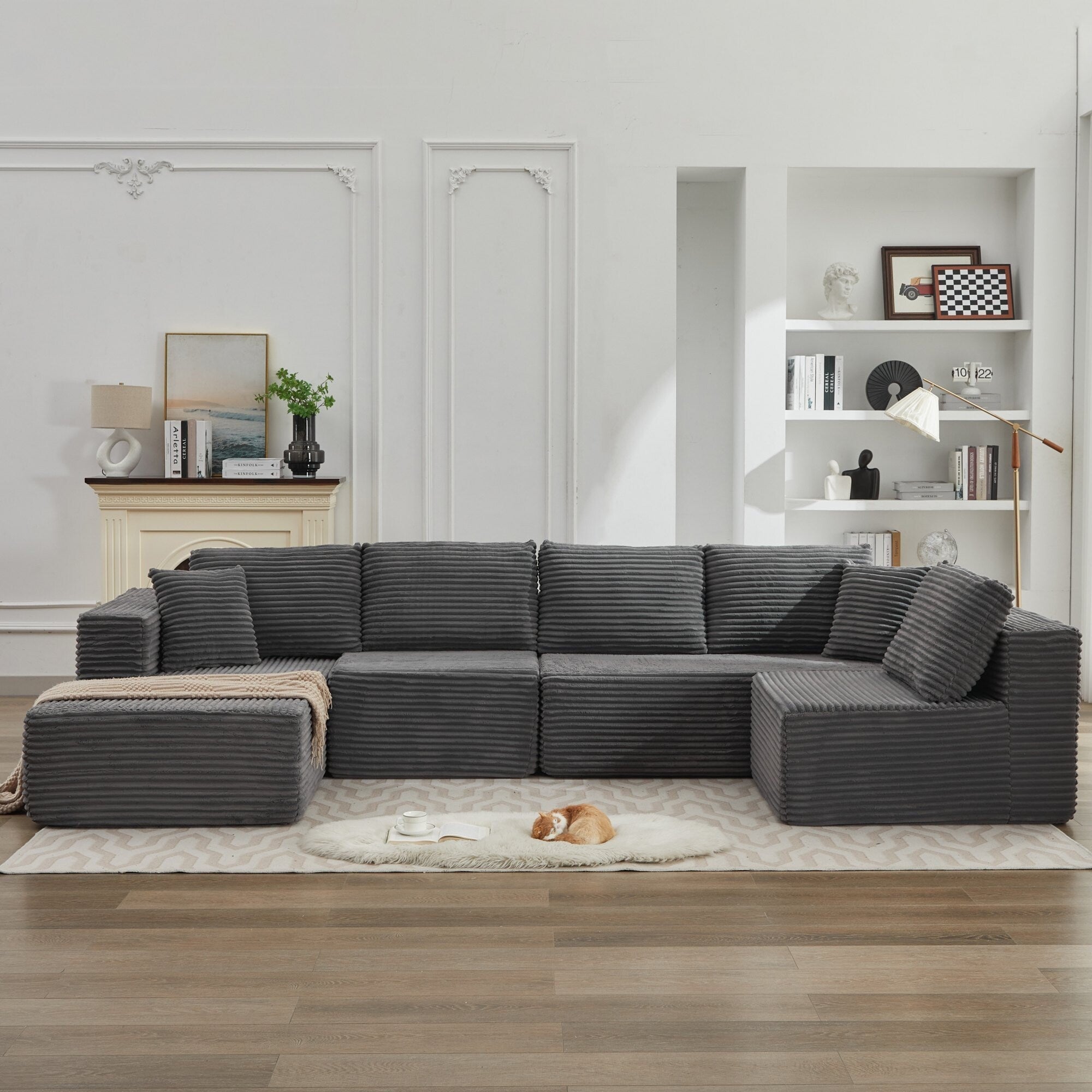 Canapé sectionnel Cloud 106 en forme de L avec méridienne orientée vers la gauche, canapé modulaire moderne à assise profonde pour salon, aucun assemblage requis
